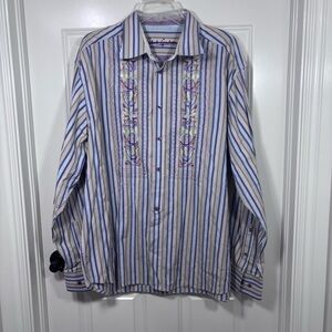 Robert Graham Multicolor Striped Embroidered L/S Button Up Shirt Mens 2XL